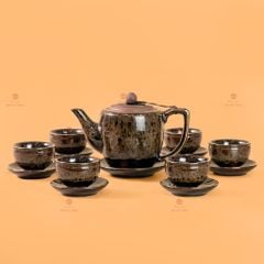 Bộ Ấm Chén Đại Mã Não Lòng Hoa Kẻ Vàng