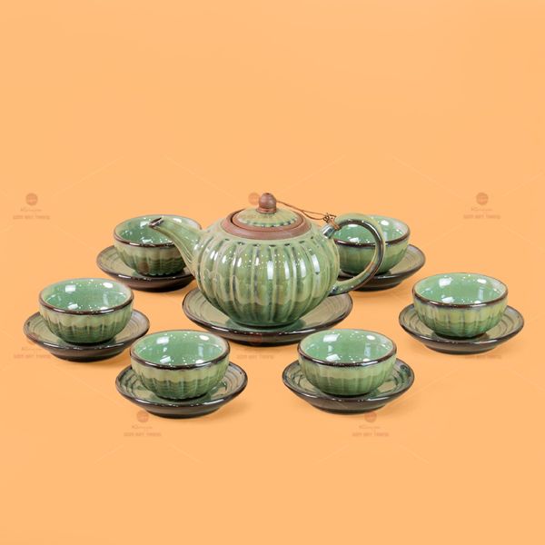 Bộ Ấm Chén Tròn Múi Xanh Ngọc