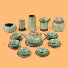 Bộ Ấm Chén Tròn Múi Xanh Ngọc