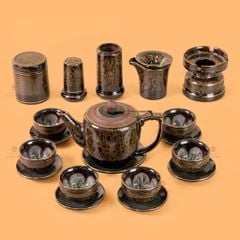 Bộ Ấm Chén Đại Mã Não Lòng Hoa Kẻ Vàng