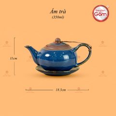Bộ Ấm Chén Tròn Hỏa Biến Xanh Dương Kẻ Vàng