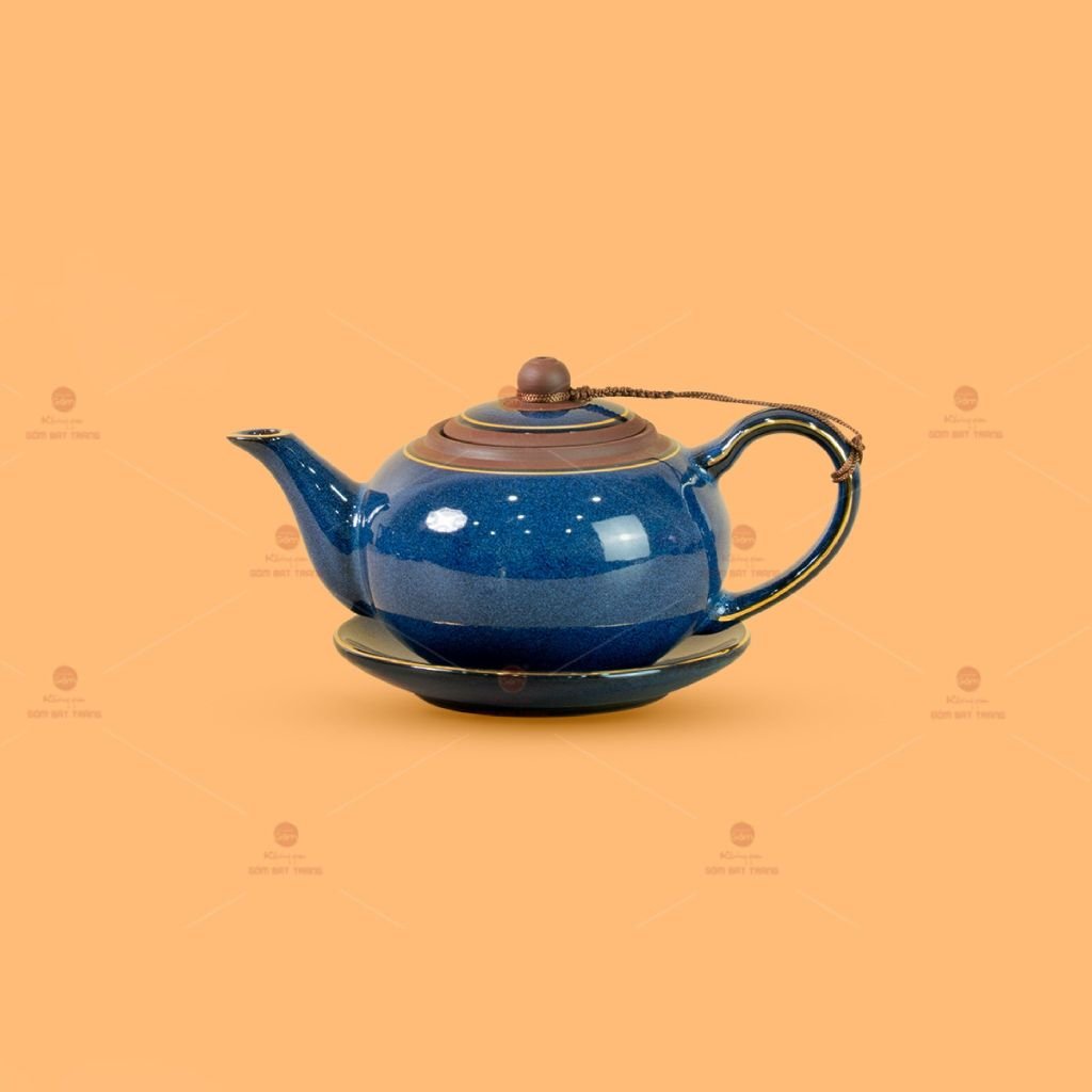 Bộ Ấm Chén Tròn Hỏa Biến Xanh Dương Kẻ Vàng