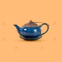Bộ Ấm Chén Tròn Hỏa Biến Xanh Dương Kẻ Vàng