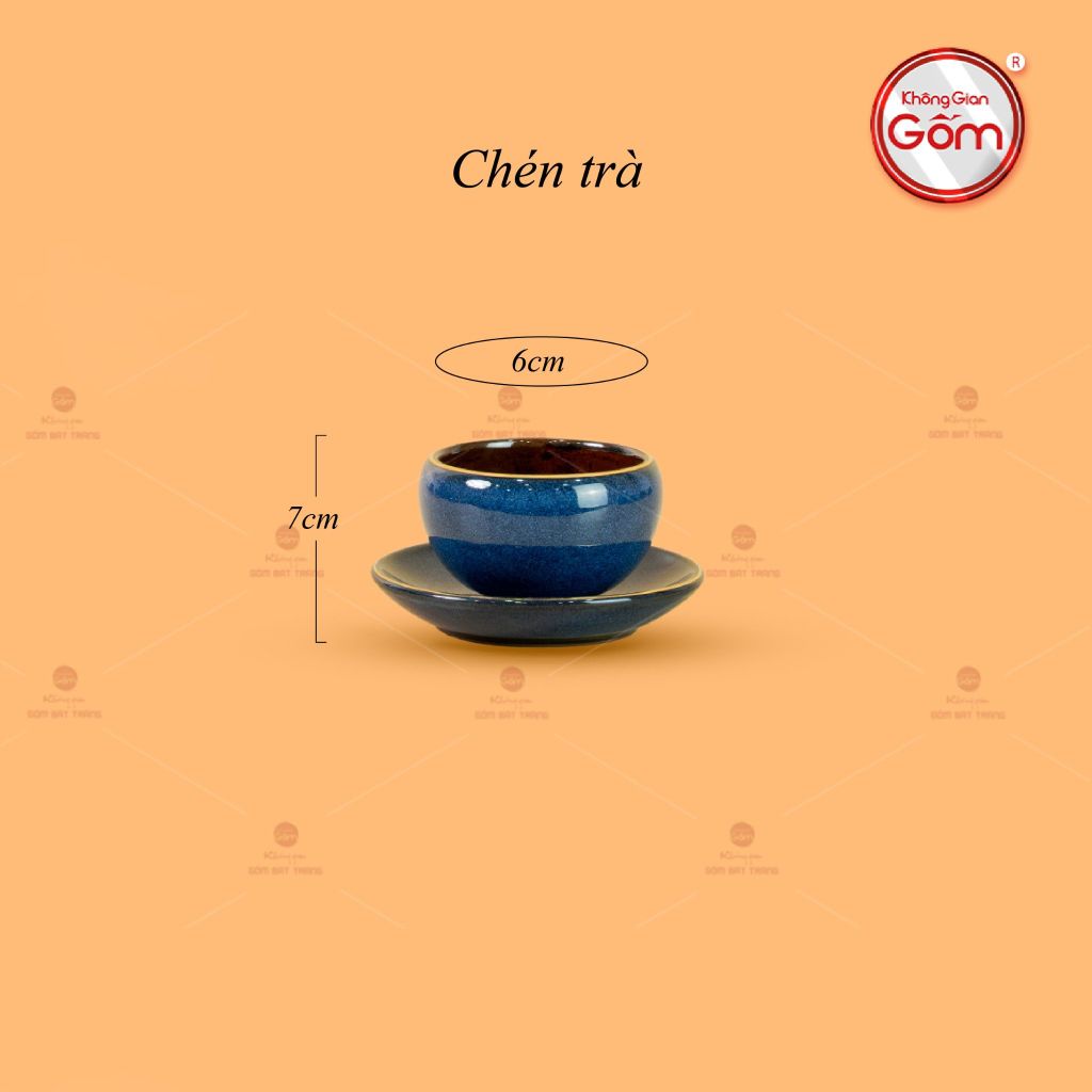Bộ Ấm Chén Tròn Hỏa Biến Xanh Dương Kẻ Vàng
