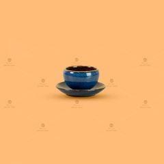 Bộ Ấm Chén Tròn Hỏa Biến Xanh Dương Kẻ Vàng