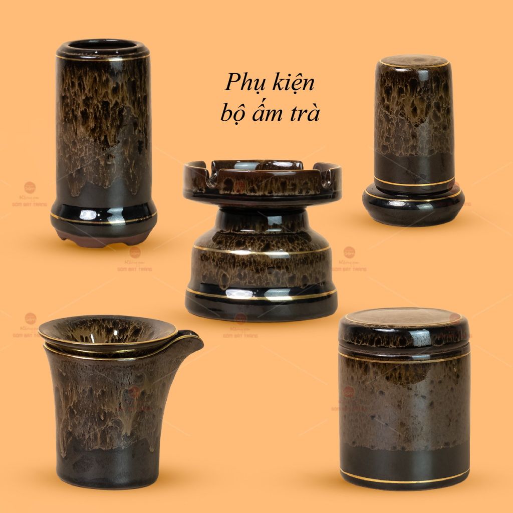 Bộ Ấm Chén Đại Mã Não Lòng Hoa Kẻ Vàng