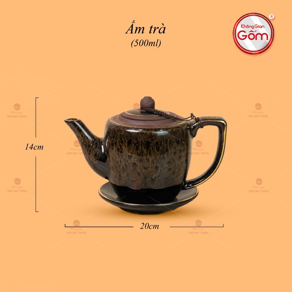 Bộ Ấm Chén Đại Mã Não Lòng Hoa Kẻ Vàng