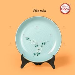 Đĩa Tròn Men Ngọc Hoa Đào Trắng
