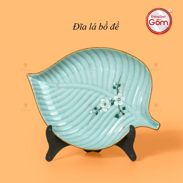 Đĩa Lá Bồ Đem Men Ngọc Hoa Đào Trắng