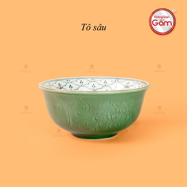 Tô Sâu Men Xanh Ngọc Vẽ Bèo