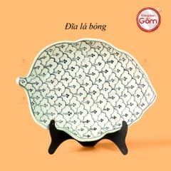 Đĩa Lá Bỏng Men Xanh Ngọc Vẽ Bèo