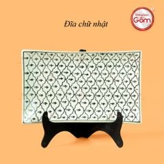 Đĩa Chữ Nhật Men Xanh Ngọc Vẽ Bèo