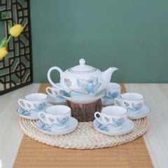 Bộ trà Minh Nguyệt sen xanh kẻ chỉ vàng