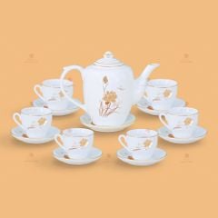 Bộ trà dáng trống sen vàng chỉ vàng