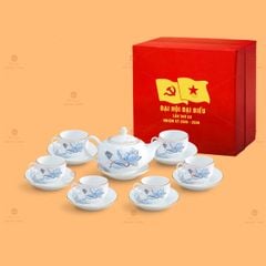 Bộ Ấm Chén Trà Minh Nguyệt Sen Xanh Kẻ Vàng