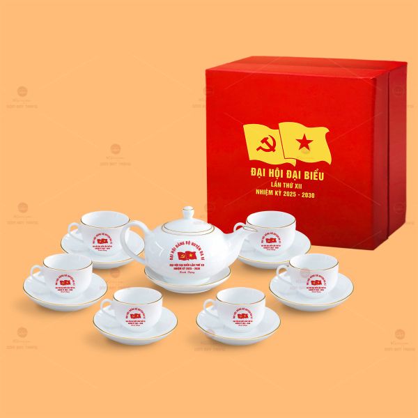 Bộ Ấm Chén Trà Minh Nguyệt Kẻ Vàng