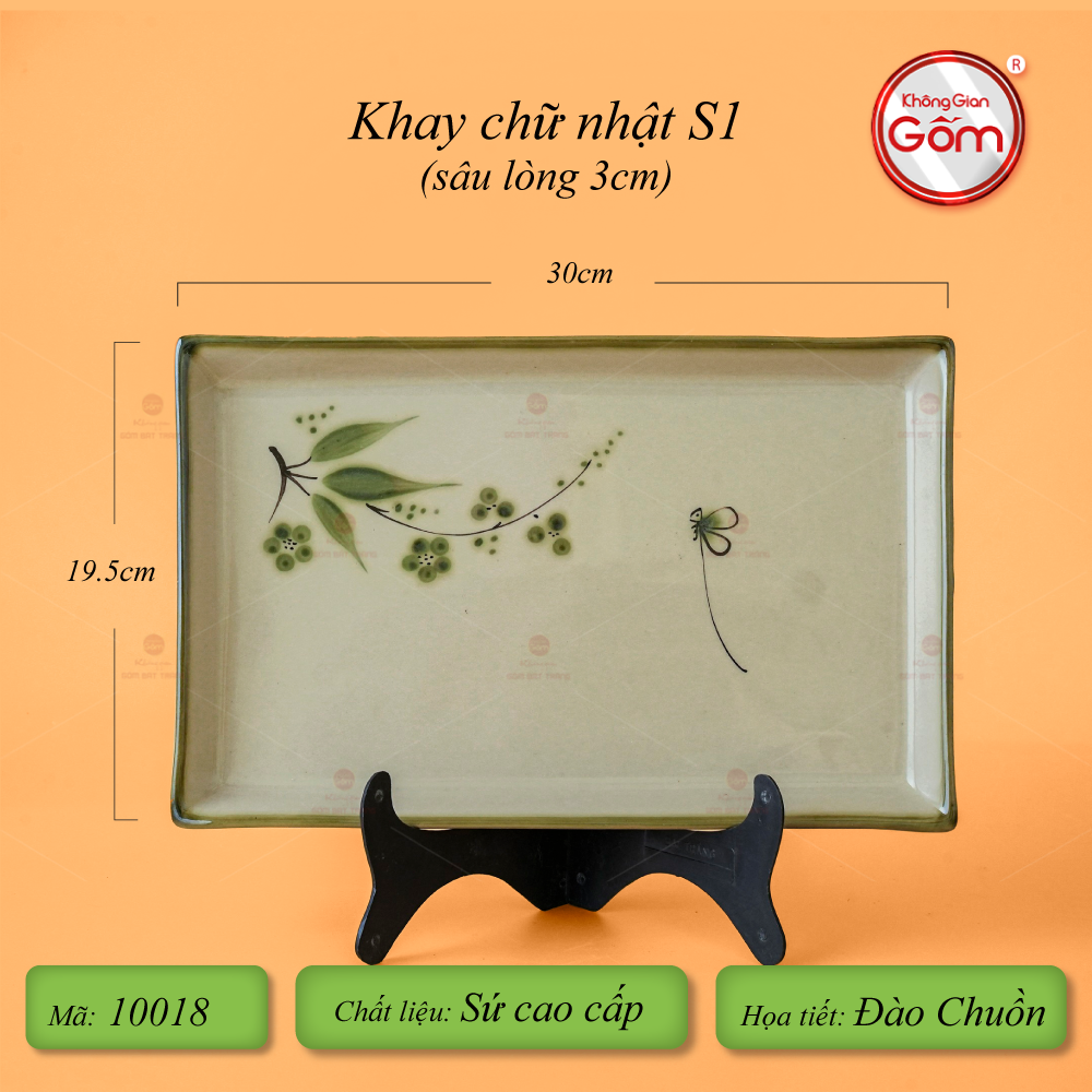 Khay Chữ Nhật Hoa Đào Chuồn