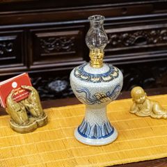 Đèn Dầu Thờ Men Rạn Nổi Họa Tiết Cuốn Thư