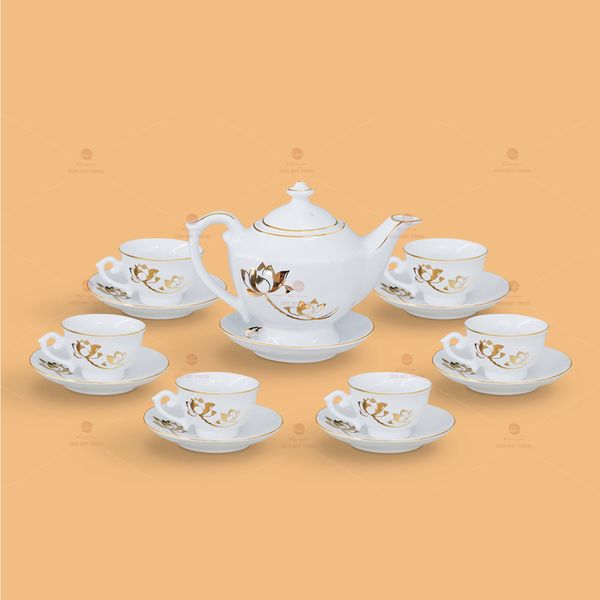 Bộ trà Đèn thần sen vàng kẻ chỉ vàng - Mẫu 01