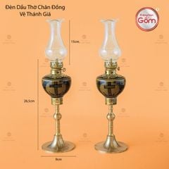 Đèn Dầu Thờ Chân Đồng Vẽ Thánh Giá