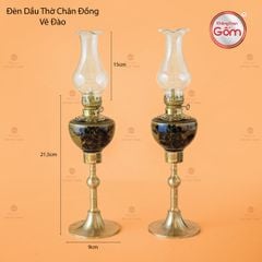 Đèn Dầu Thờ Chân Đồng Vẽ Đào