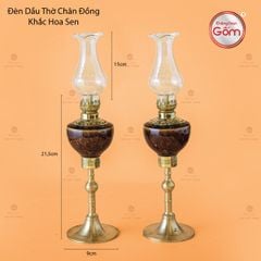 Đèn Dầu Thờ Chân Đồng Vẽ Hoa Sen