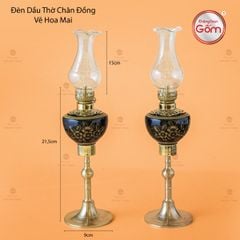 Đèn Dầu Thờ Chân Đồng Vẽ Hoa Mai