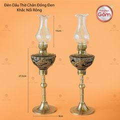 Đèn Dầu Thờ Chân Đồng Đen Khắc Nổi Rồng