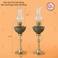 Đèn Dầu Thờ Chân Đồng Men Xanh Ngọc Khắc Nổi Rồng