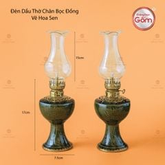 Đèn Dầu Thờ Chân Bọc Đồng Vẽ Hoa Sen