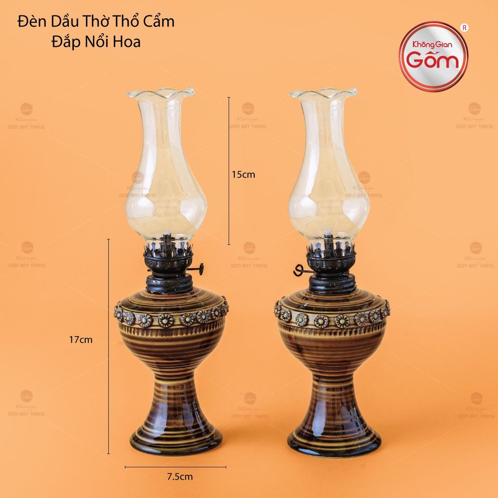 Đèn Dầu Thờ Thổ Cẩm Đắp Nổi Hoa
