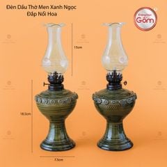 Đèn Dầu Thờ Men Xanh Ngọc Đắp Nổi Hoa