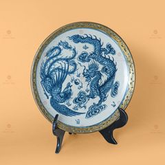 Đĩa Long Phụng Trình Tường Men Rạn Bọc Đồng