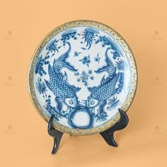 Đĩa Trưng Bày Song Ngư Cát Hạnh Men Rạn Bọc Đồng