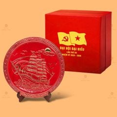 Đĩa Cảnh Thuận Buồm Xuôi Gió Men Đỏ Kẻ Vàng