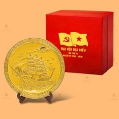 Đĩa Cảnh Thuận Buồm Xuôi Gió Men Vàng Kẻ Vàng