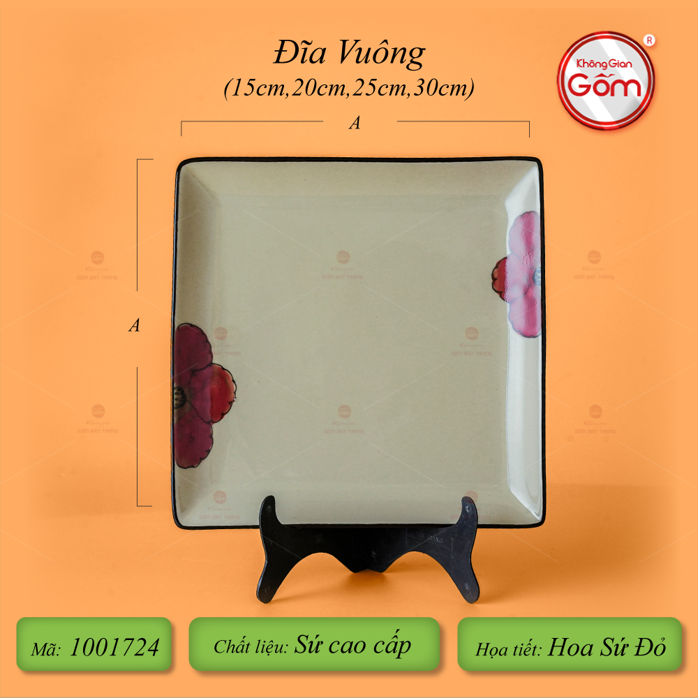 Đĩa Vuông Hoa Sứ Đỏ