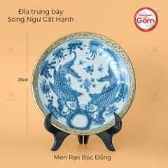 Đĩa Trưng Bày Song Ngư Cát Hạnh Men Rạn Bọc Đồng