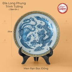 Đĩa Long Phụng Trình Tường Men Rạn Bọc Đồng