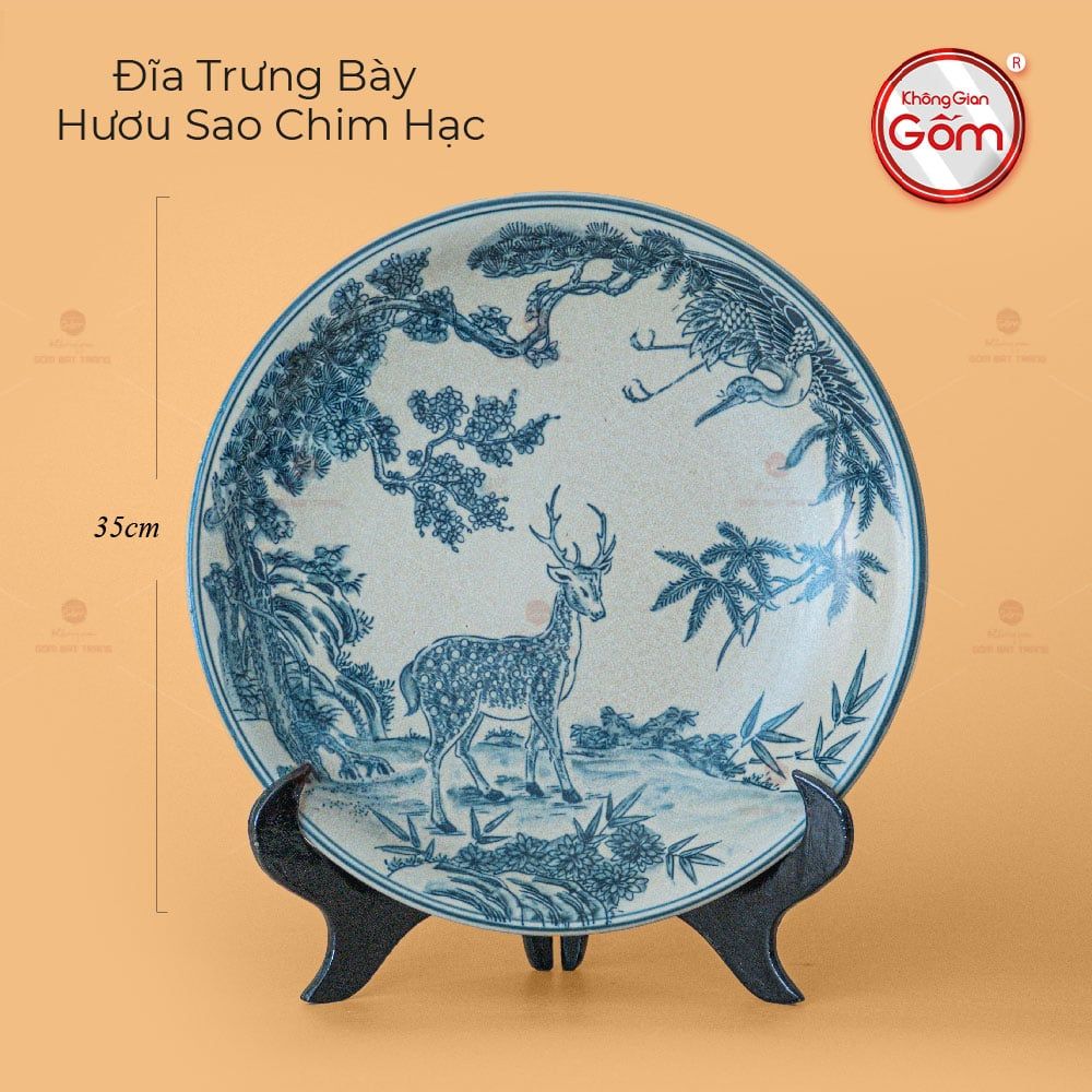 Đĩa Cảnh Hươu Sao Chim Hạc Men Rạn