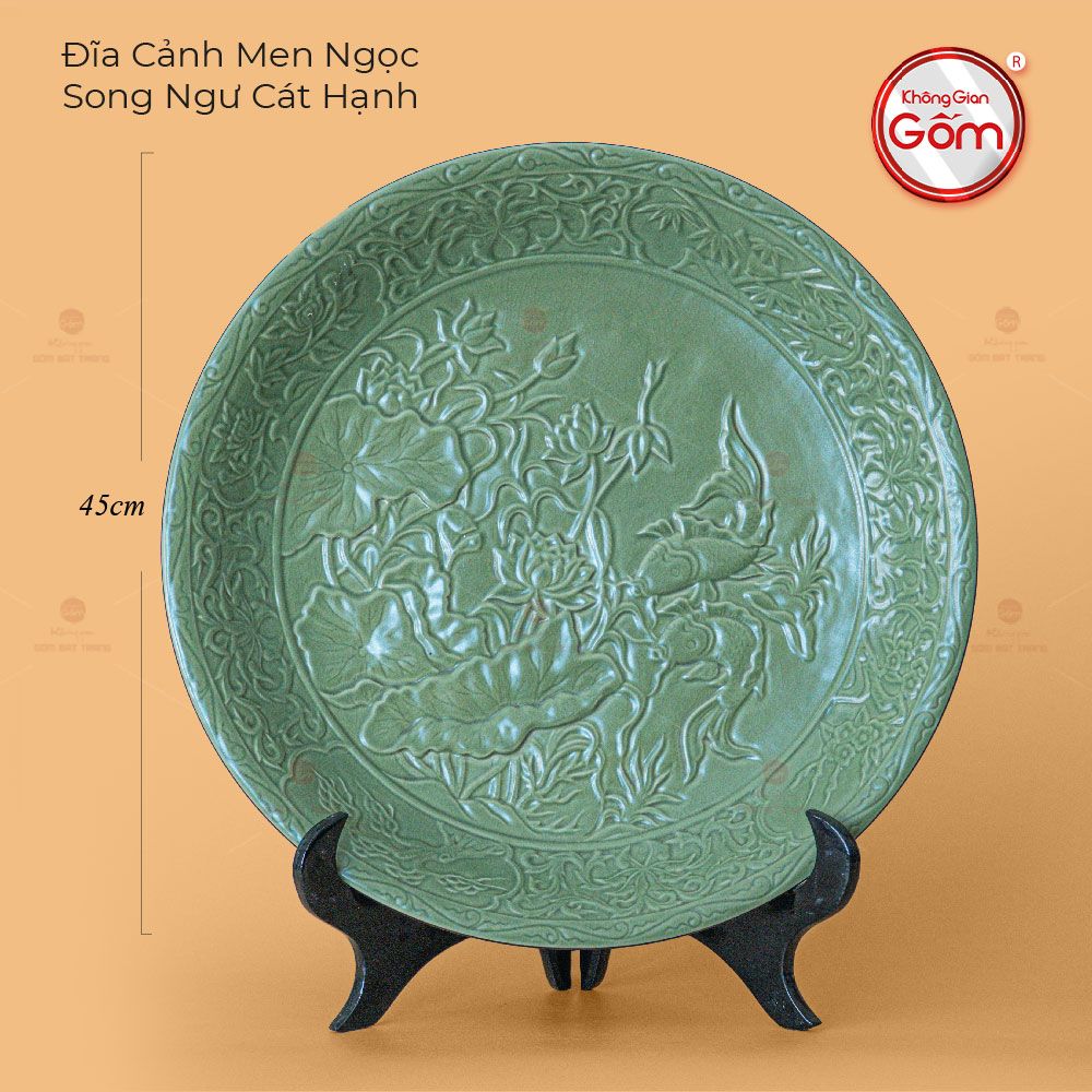 Đĩa Cảnh Men Ngọc Song Ngư Cát Hạnh