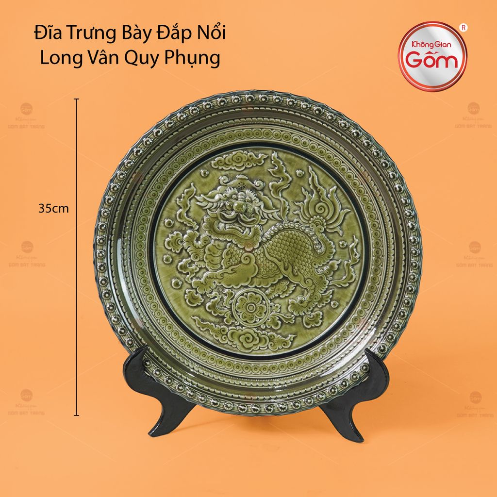 Đĩa Trưng Bày Đắp Nổi Long Vân Quy Phụng