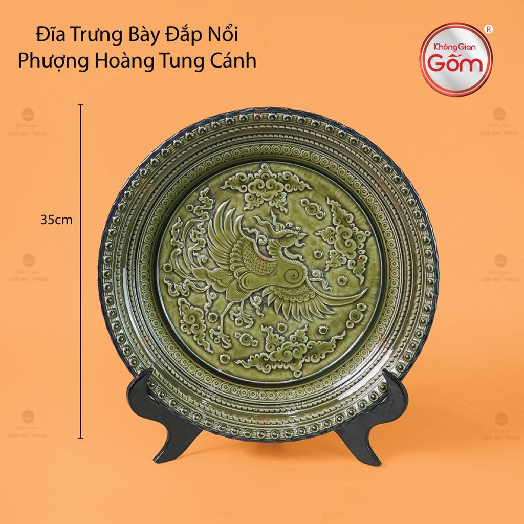 Đĩa Trưng Bày Đắp Nổi Phượng Hoàng Tung Cánh