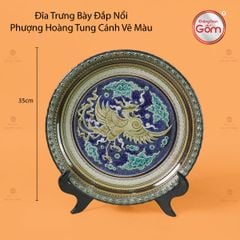Đĩa Trưng Bày Đắp Nổi Vẽ Màu Phượng Hoàng Tung Cánh