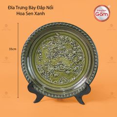 Đĩa Trưng Bày Đắp Nổi Hoa Sen Xanh