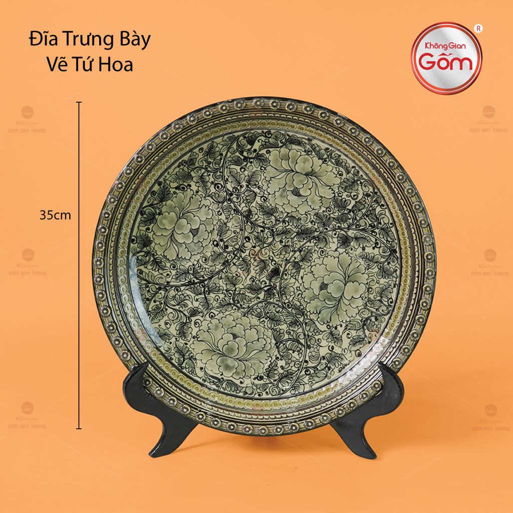 Đĩa Trưng Bày Vẽ Tứ Hoa