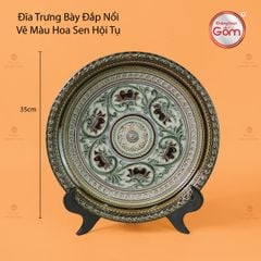 Đĩa Trưng Bày Đắp Nổi Vẽ Màu Hoa Sen Hội Tụ