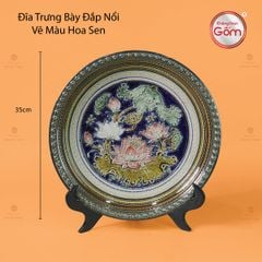 Đĩa Trưng Bày Đắp Nổi Vẽ Màu Hoa Sen