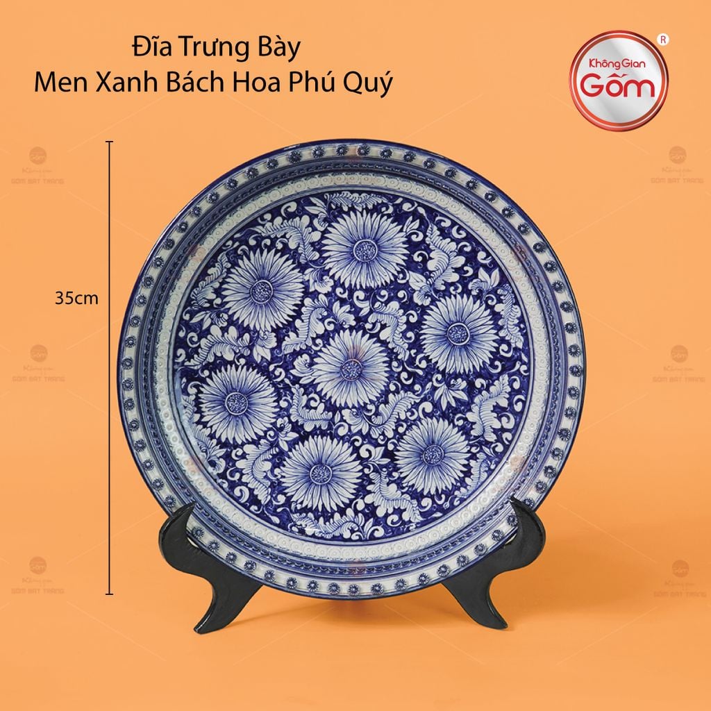 Đĩa Trưng Bày Men Xanh Bách Hoa Phú Quý
