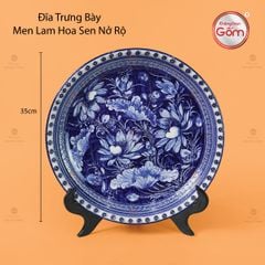 Đĩa Trưng Bày Men Lam Hoa Sen Nở Rộ
